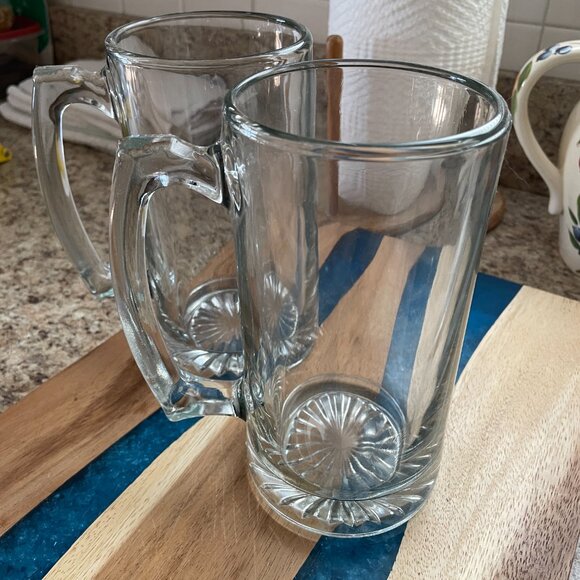 Crystal Clear German Vintage Style Tall Glass Beer Mugs - HEAVY - Mug set of 2. - Picture 1 of 4